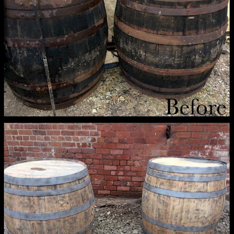 Before and after picture of Wheel barrels.