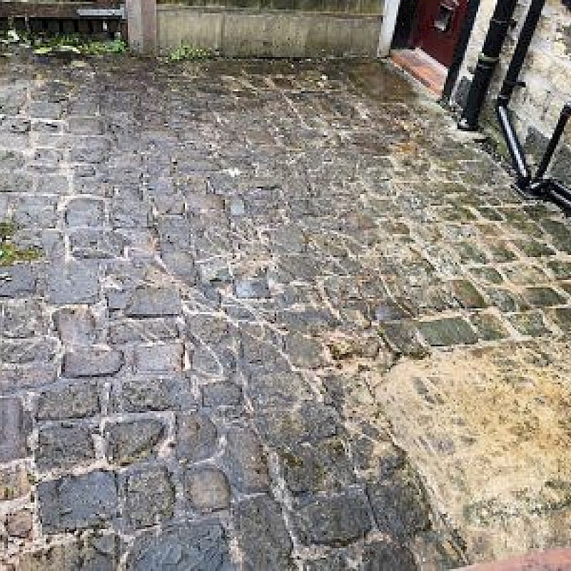 Before picture of dirty cobbles.